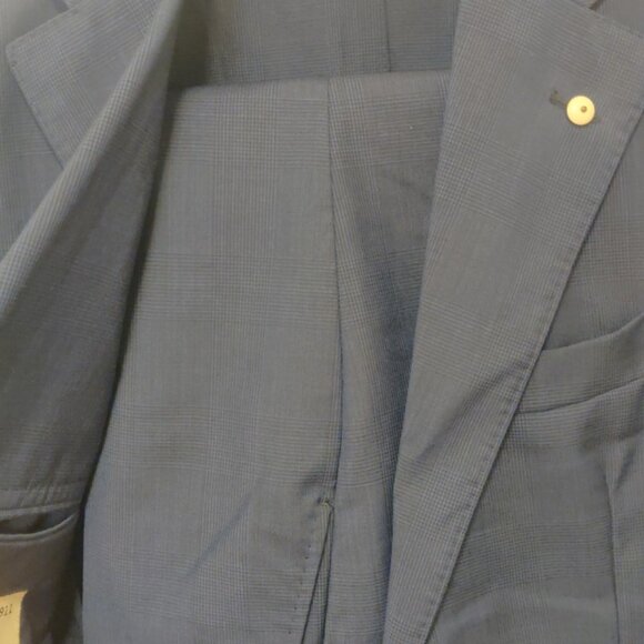 LBM 1911 Lubiam navy check 36US 46EU slim skinny fit unlined low rise 100% wool - Picture 6 of 10